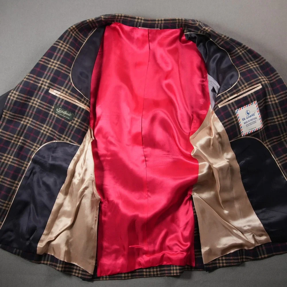 Collegiate Italian Elbow Patch Plaid El Ganso Subalpino Men Blazer Jacket EUR 46